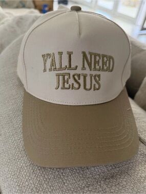 Y'ALL NEED JESUS Two-Tone Baseball Cap - White/Tan